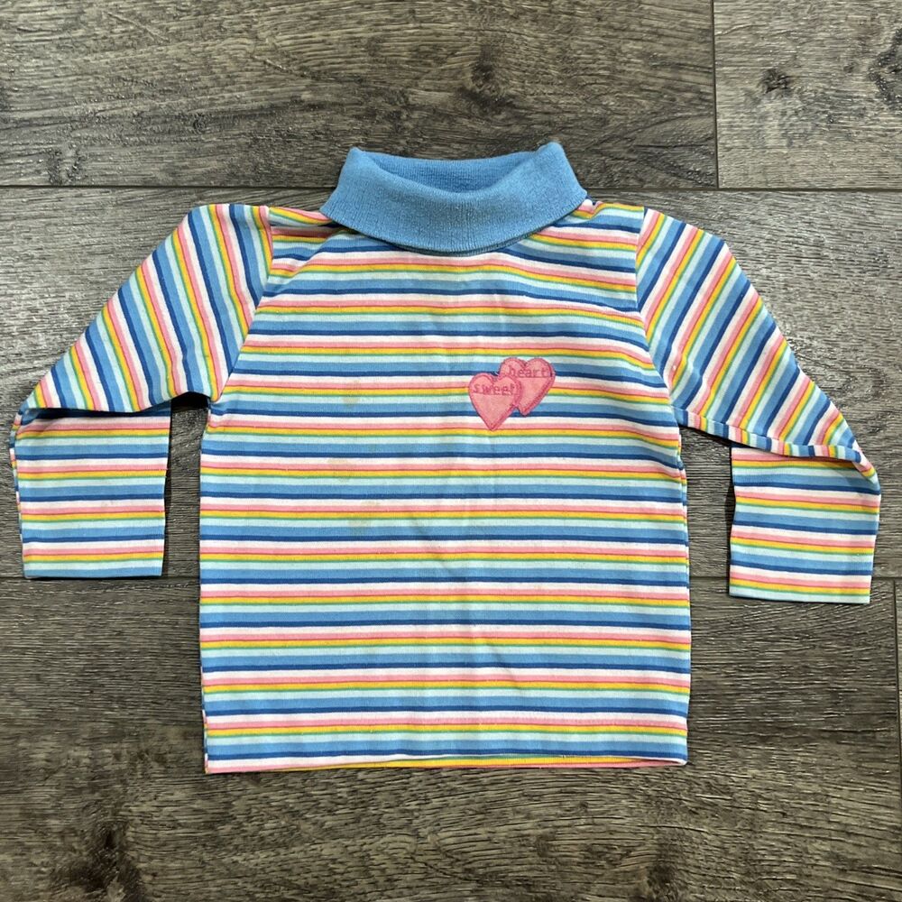 Vintage 70s Health-Tex Long Sleeve Striped Turtleneck Sweet Heart 2T
